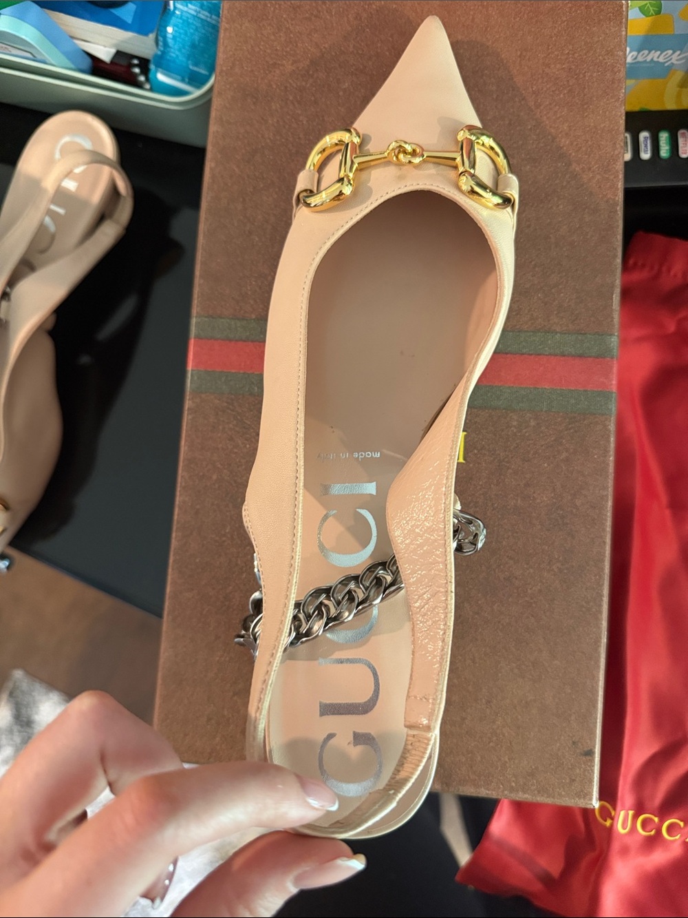Gucci Rose Nude Leather Horsebit Slingback Mules - Picture 9 of 11